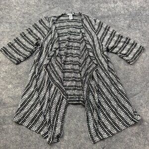 Catherines Cardigan Sweater Womens Plus 1X Black White Striped Open Waterfall